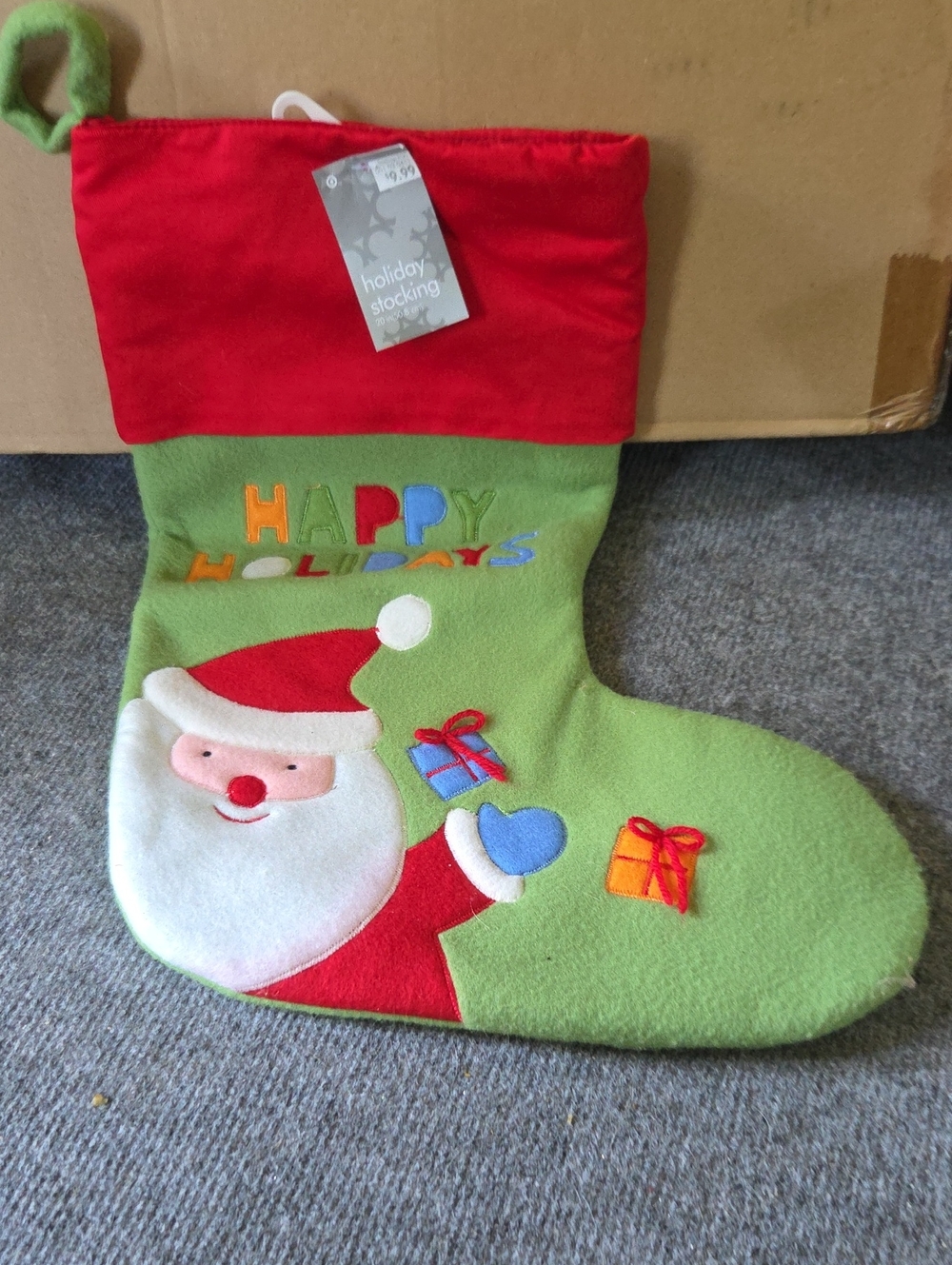 Target Holiday Stocking in Green and Red with Santa Appliqué